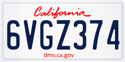 CA license plate 6VGZ374