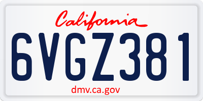 CA license plate 6VGZ381