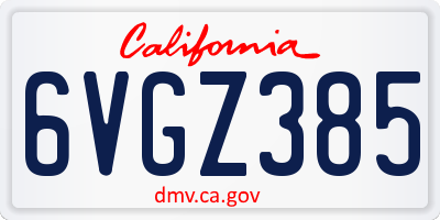 CA license plate 6VGZ385