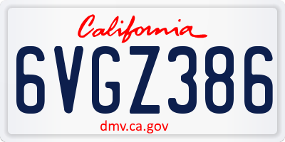 CA license plate 6VGZ386