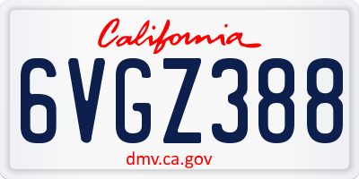 CA license plate 6VGZ388