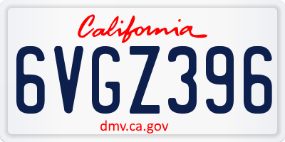 CA license plate 6VGZ396