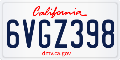 CA license plate 6VGZ398