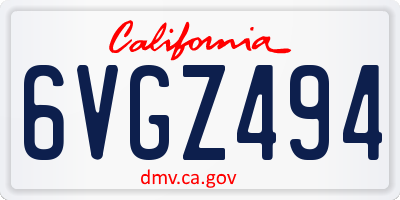 CA license plate 6VGZ494