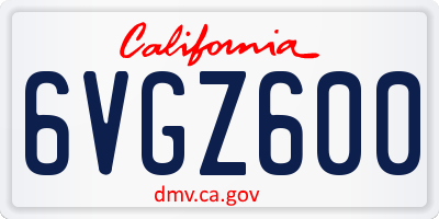 CA license plate 6VGZ600
