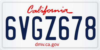 CA license plate 6VGZ678