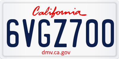 CA license plate 6VGZ700
