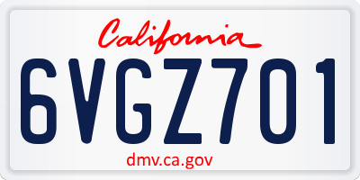 CA license plate 6VGZ701
