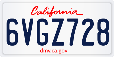 CA license plate 6VGZ728