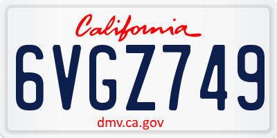 CA license plate 6VGZ749