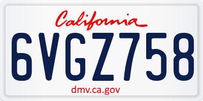 CA license plate 6VGZ758