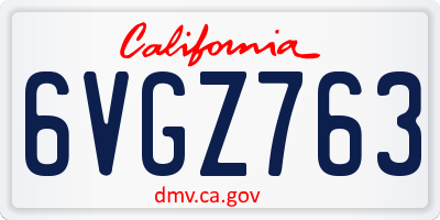 CA license plate 6VGZ763