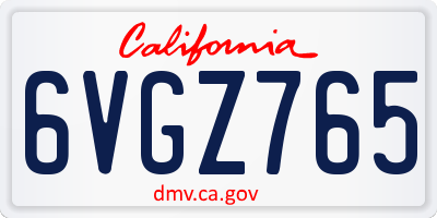 CA license plate 6VGZ765