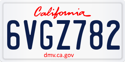CA license plate 6VGZ782