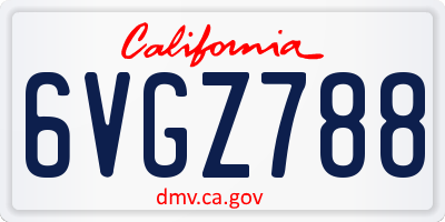 CA license plate 6VGZ788