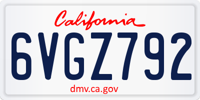 CA license plate 6VGZ792