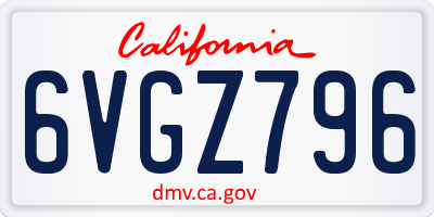 CA license plate 6VGZ796