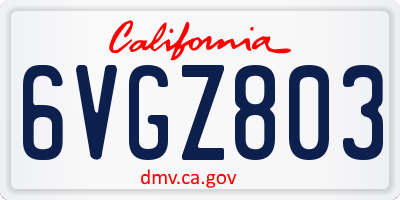 CA license plate 6VGZ803