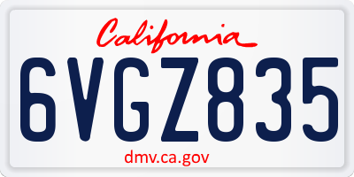 CA license plate 6VGZ835