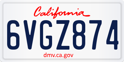 CA license plate 6VGZ874