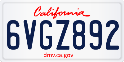 CA license plate 6VGZ892
