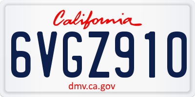 CA license plate 6VGZ910