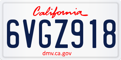 CA license plate 6VGZ918