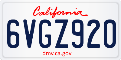 CA license plate 6VGZ920
