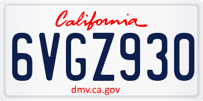 CA license plate 6VGZ930
