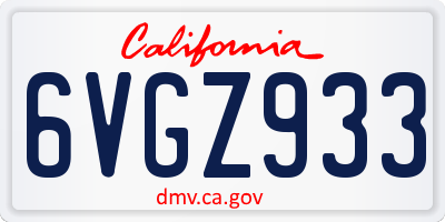 CA license plate 6VGZ933