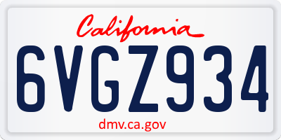 CA license plate 6VGZ934