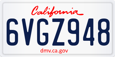 CA license plate 6VGZ948