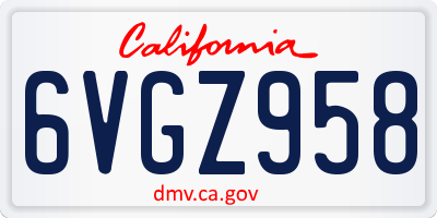 CA license plate 6VGZ958