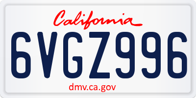 CA license plate 6VGZ996