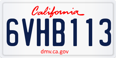 CA license plate 6VHB113