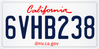 CA license plate 6VHB238