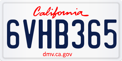 CA license plate 6VHB365
