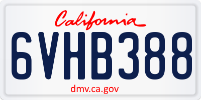 CA license plate 6VHB388