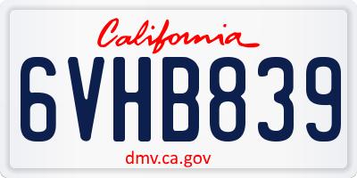 CA license plate 6VHB839