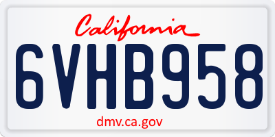 CA license plate 6VHB958