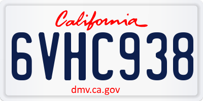 CA license plate 6VHC938