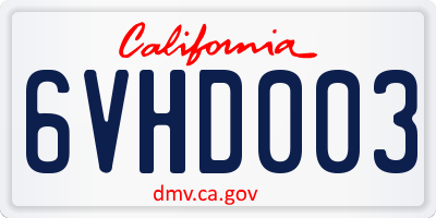 CA license plate 6VHD003