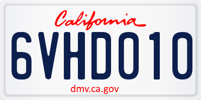 CA license plate 6VHD010
