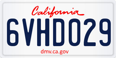 CA license plate 6VHD029
