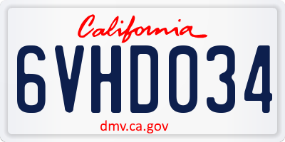 CA license plate 6VHD034
