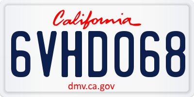 CA license plate 6VHD068