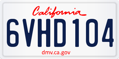 CA license plate 6VHD104