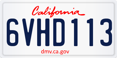 CA license plate 6VHD113