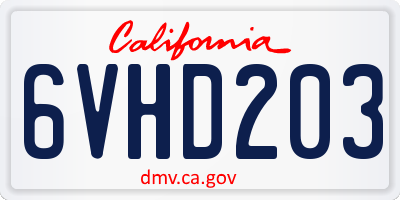 CA license plate 6VHD203
