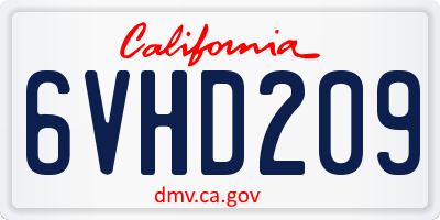 CA license plate 6VHD209